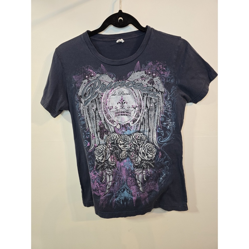 Y2K Princess Graphic Baby Tee Crown Roses Edgy Grunge Goth Glam Women's LG